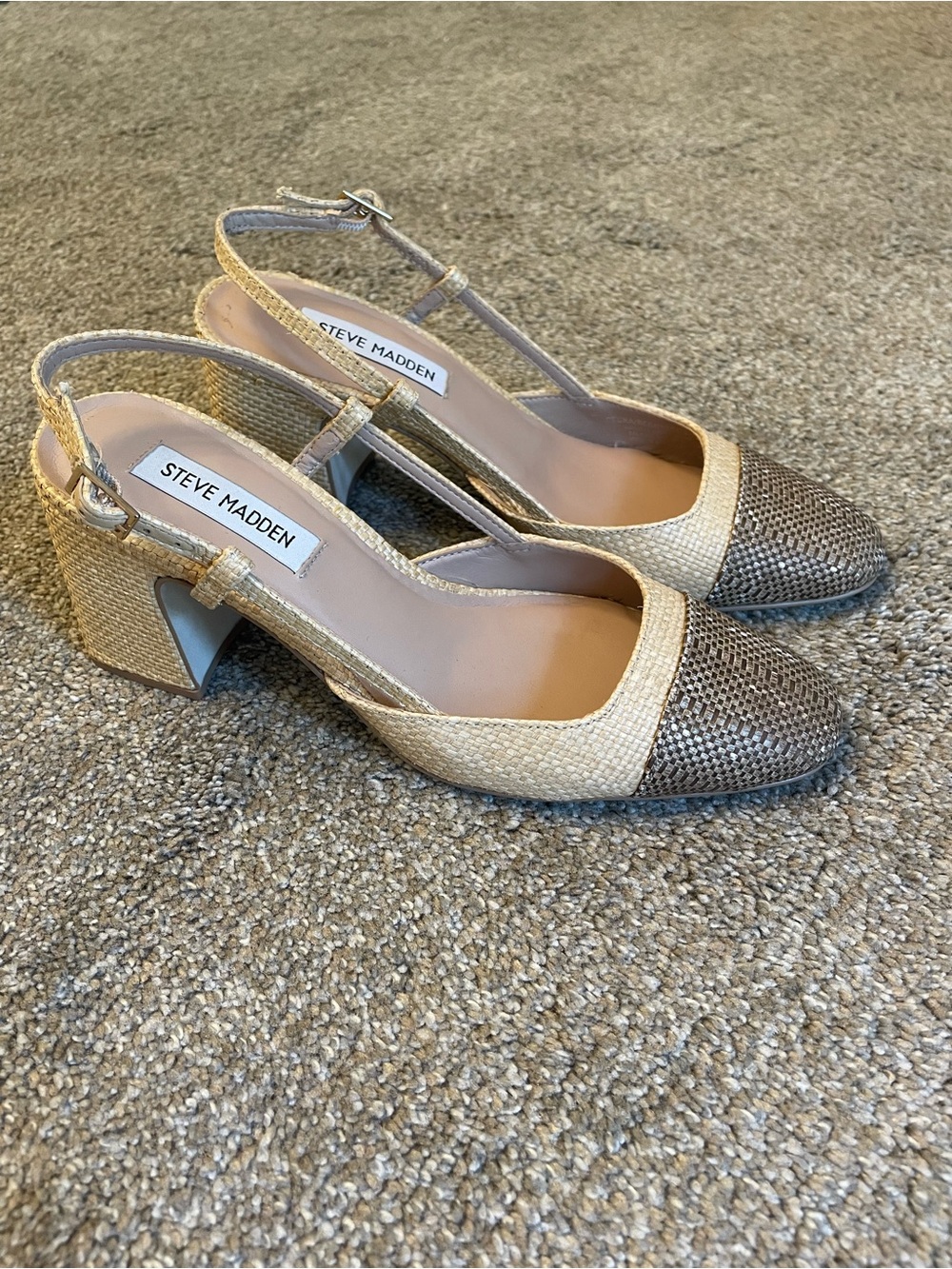 Steve Madden Becka Two-Tone Beige & Brown Slingback Block Heel Size 7
